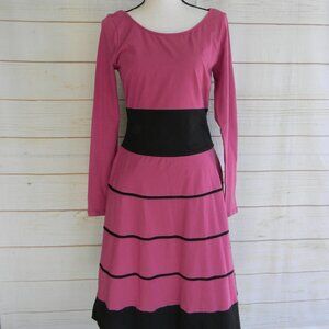 ESHAKTI PINK/BLACK LONG SLV GORGEOUS STRIPED DRESS SZ 6